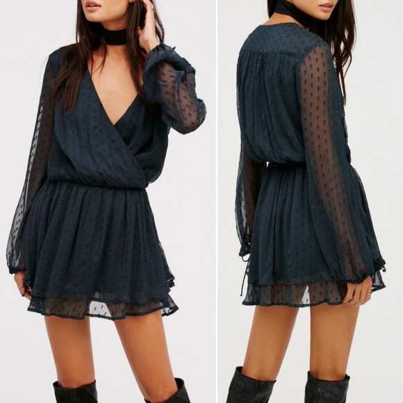 Free People DahliaSheer Dot Print Mini Dress - Picture 1 of 7